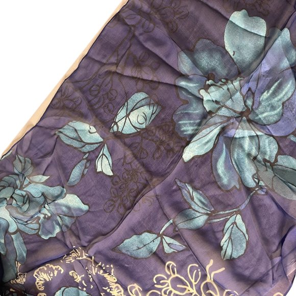 Vince Camuto Womens 100% Silk Scarf Floral Pattern Rectangle Blue Flowers 77" - Picture 4 of 10